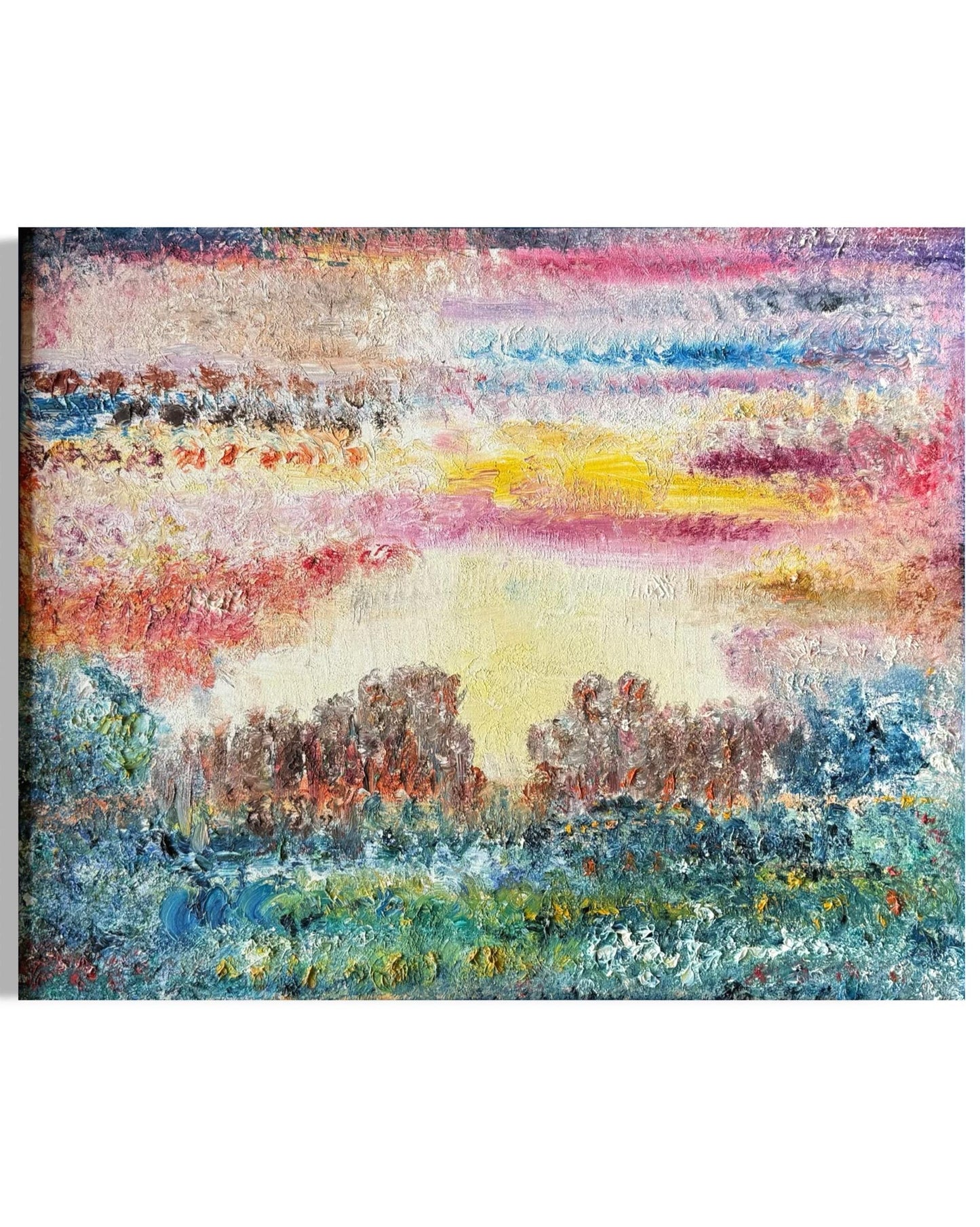 A Framed Painted Canvas Artist Original Artwork Vivid Colorful Abstract Floral