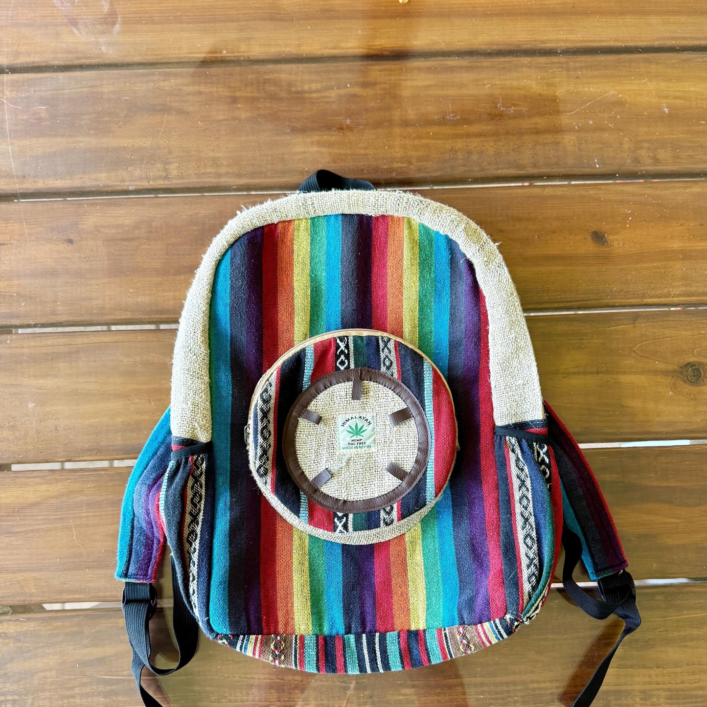 A Himalayan Hemp Organic Natural Large Retro Boho Hippie Colorful Art Bag Backpack