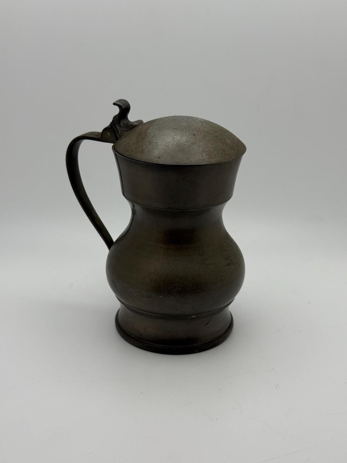 A Small French Silver Etain Lidded Wine Jug Cup Fine Vintage