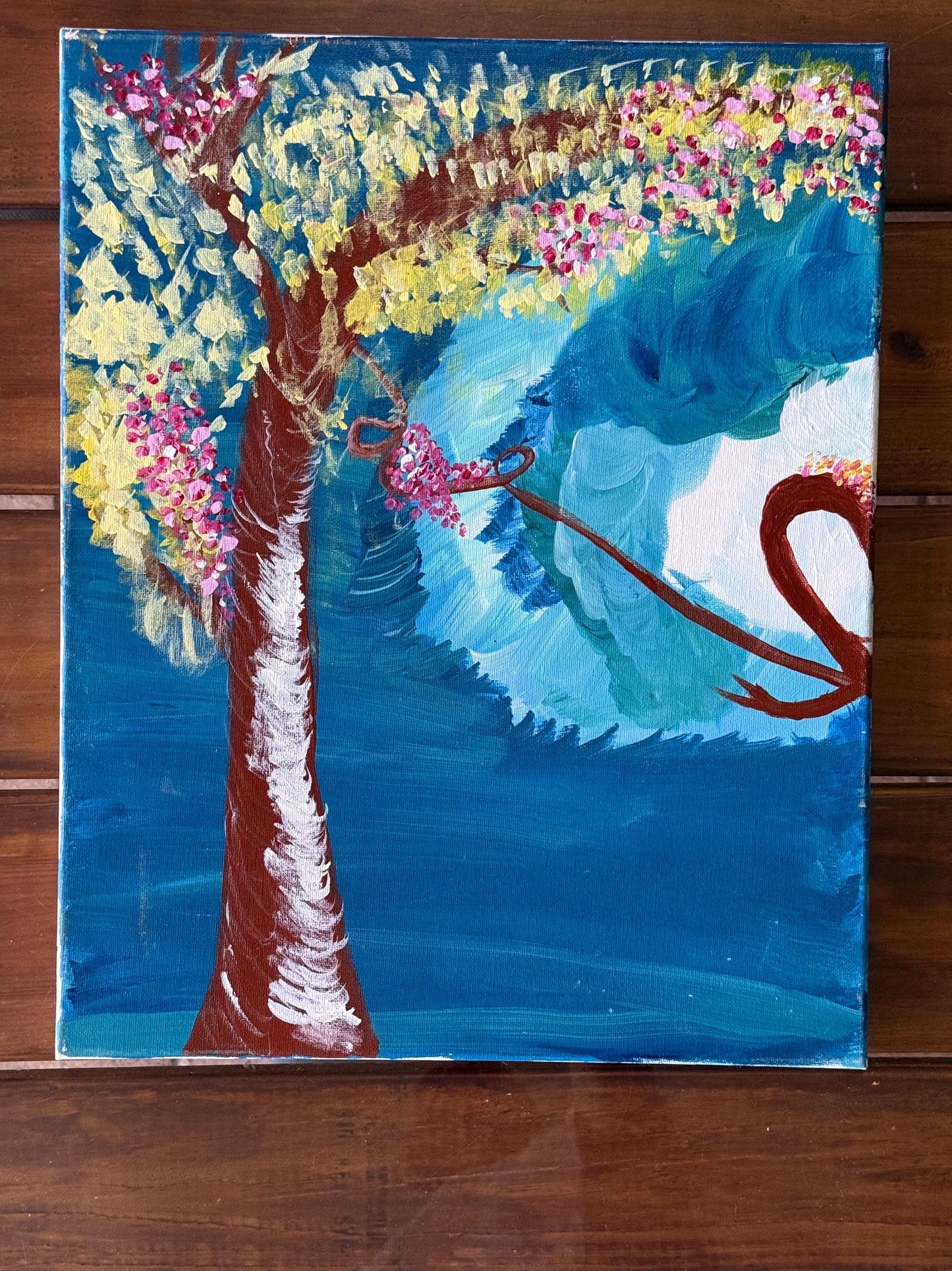 A Painted Canvas Artist Original Artwork Art Piece Pink Blue Cherry Blossom Tree