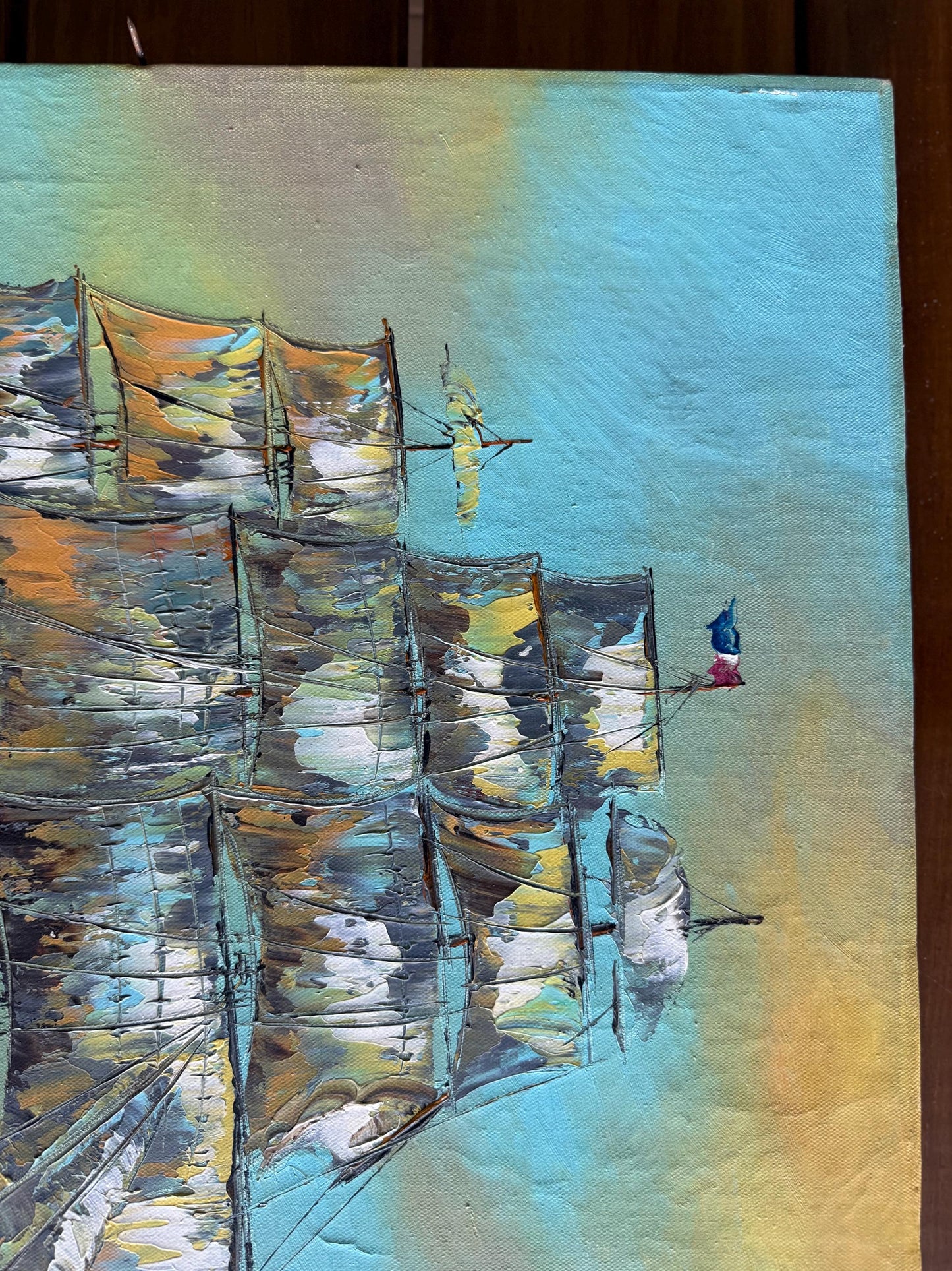 A Vtg Painted Canvas Signed Original Maritime 20th Century Ship Sea Art Y.Kinker