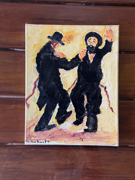 A Painted Canvas Artist Sign Original Artwork Art Piece Men Dancing to Celebrate