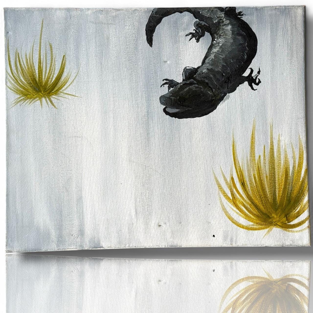 A painted canvas original artist artwork One Of A Kind Salamander minimalist art