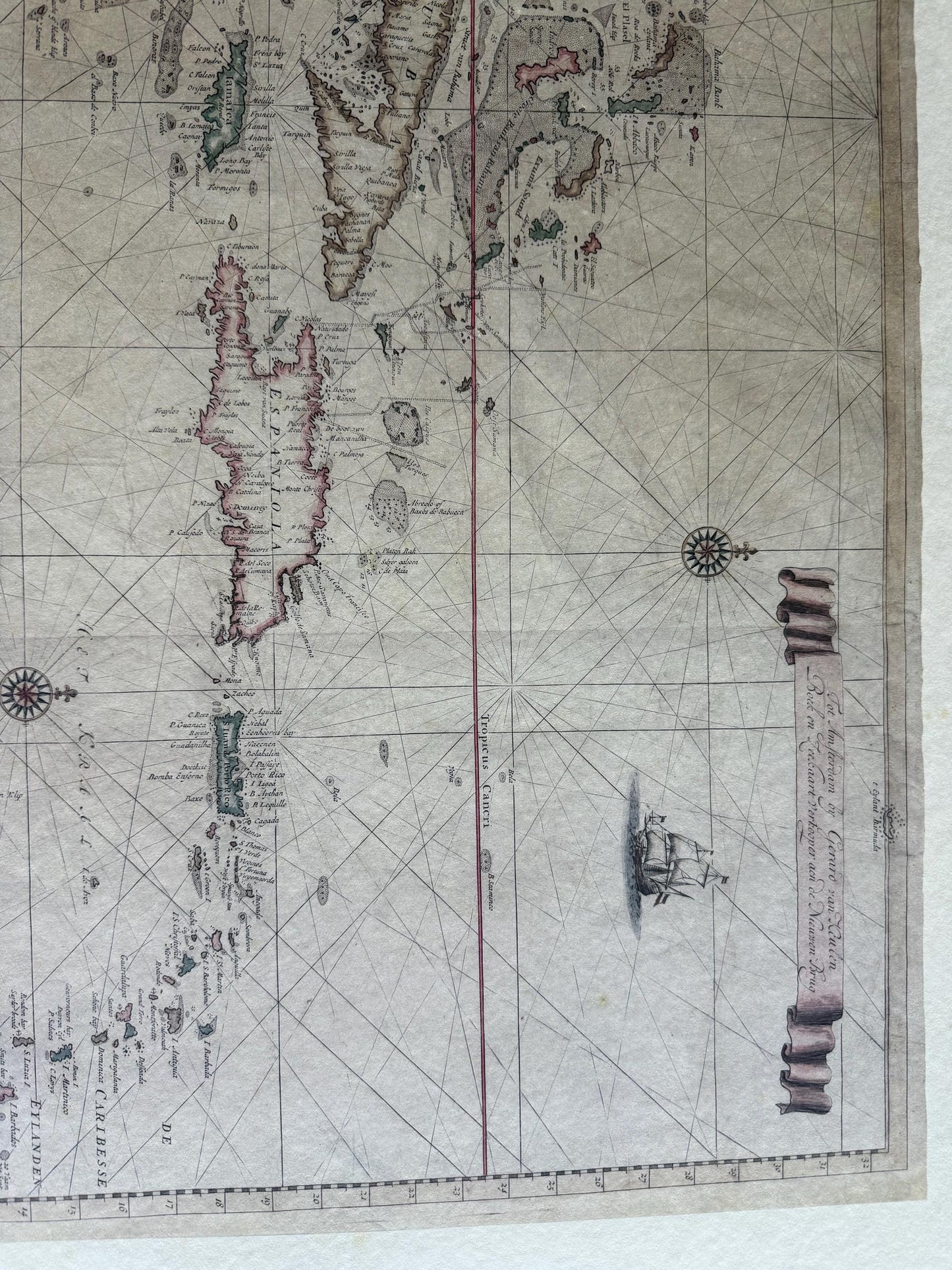 A Rare 18th Century Sea Chart of West Indies Gerard Van Keulen Limited Edition