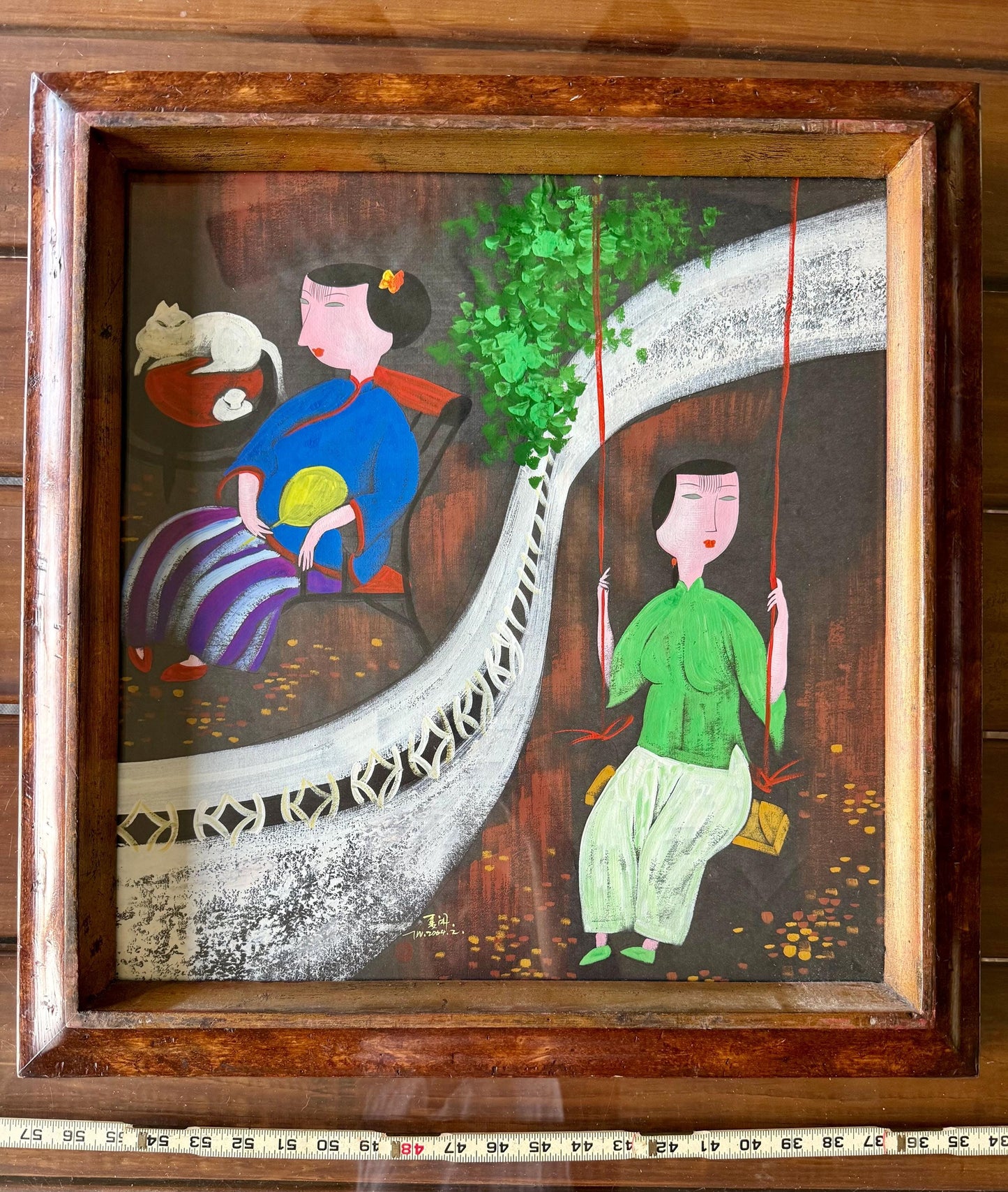 A Wu Chi Yong Chinese Modernist Original Watercolor Gouache Woman, Lady’s, Cat