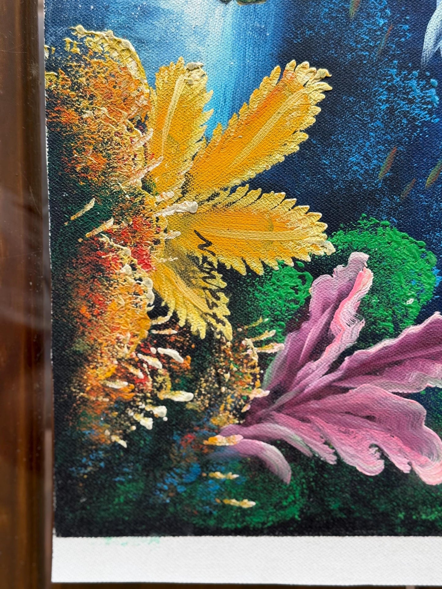 A Signed painted Original Canvas Underwater Sea Reef Dolphins Fish world art