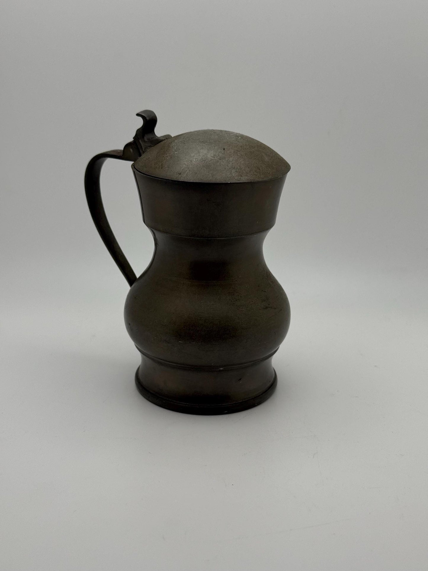 A Small French Silver Etain Lidded Wine Jug Cup Fine Vintage