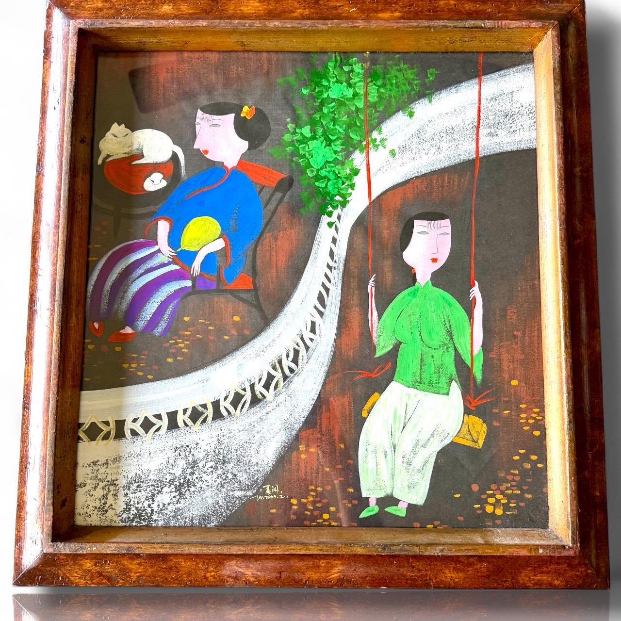 A Wu Chi Yong Chinese Modernist Original Watercolor Gouache Woman, Lady’s, Cat