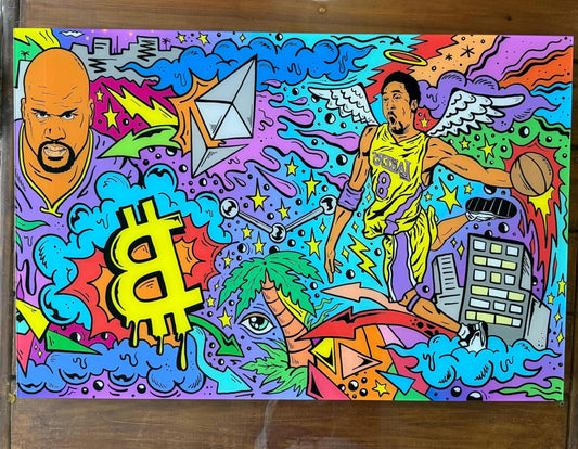 Acrylic Art Doodle Shaq Kobe NBA Legend Crypto Bitcoin Vibrant POP Culture Mural