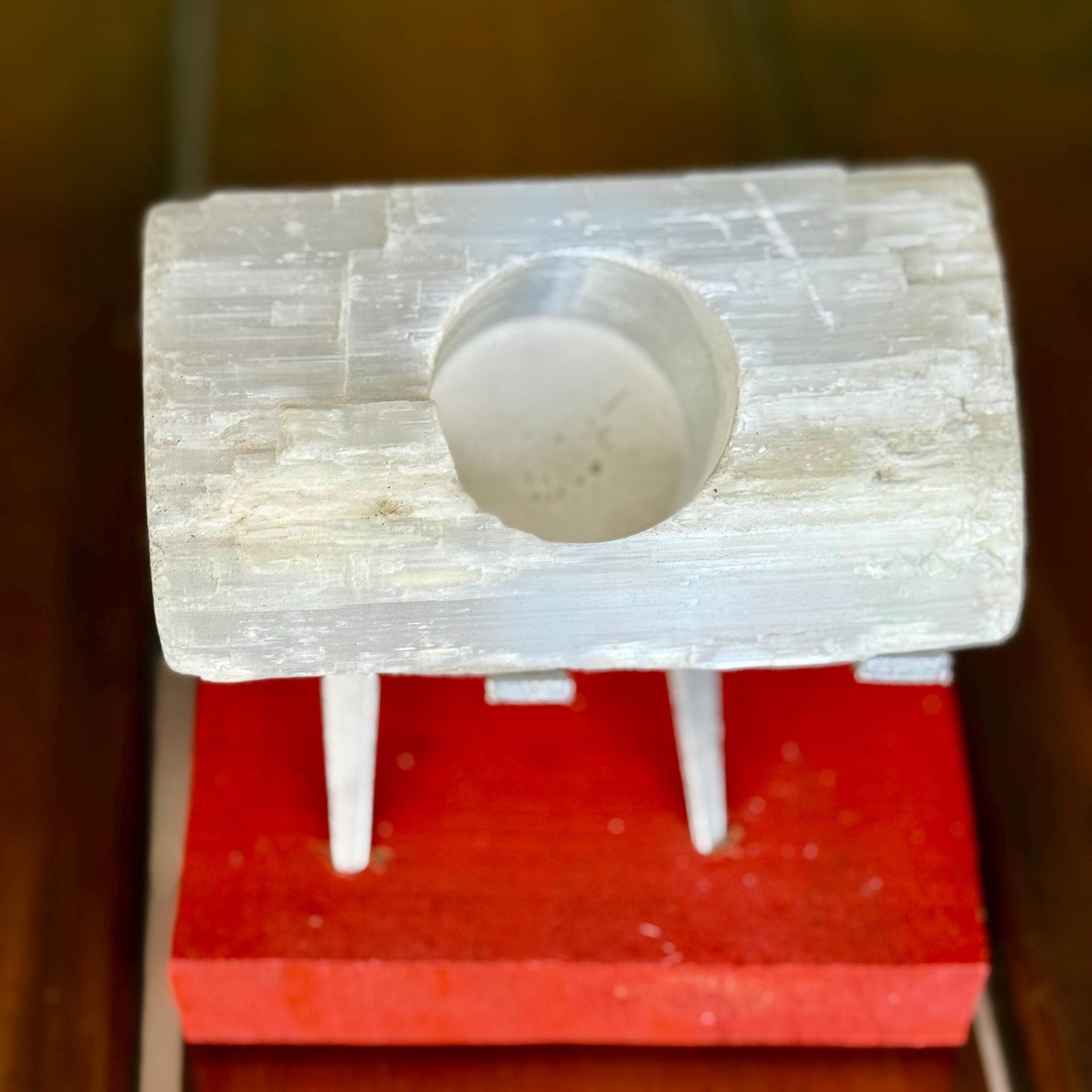 A Vintage Hand cut Natural Selenite Brazil Tealight Candleholder Crystal Charger