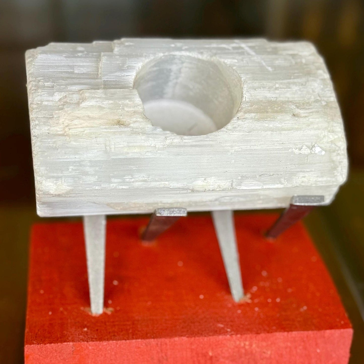 A Vintage Hand cut Natural Selenite Brazil Tealight Candleholder Crystal Charger