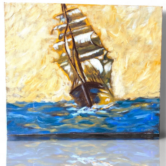 Clipper Sailboat Impressionistic Acrylic Painting Original Canvas Artwork Signed