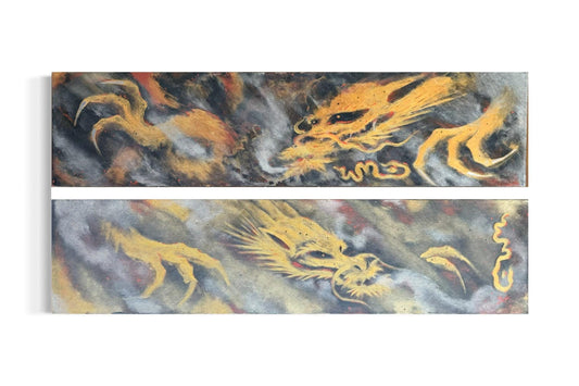 A Spray Painted Canvas Original Art Signed Metallic Gold Silver Smoking Dragon