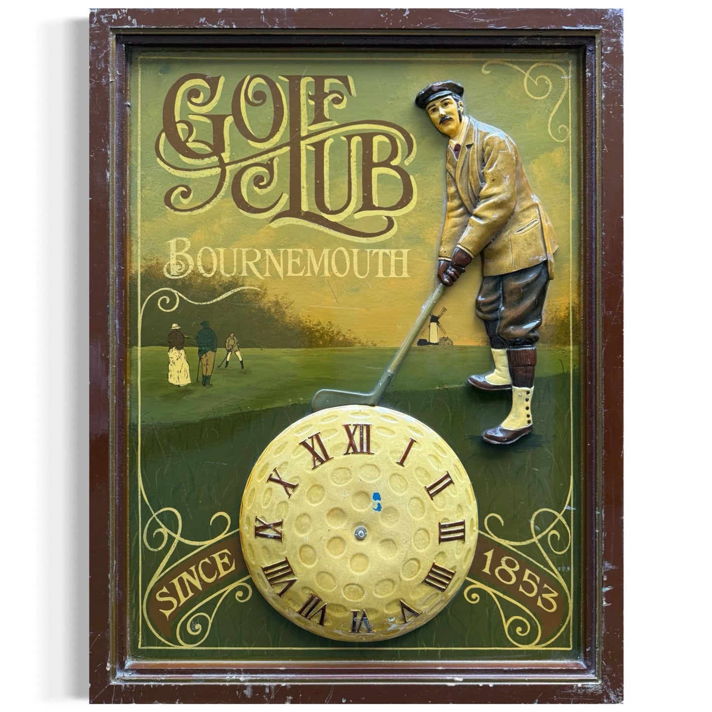 Vintage Bournemouth Golf Club Sign Clock, 1853