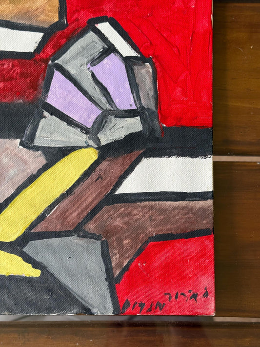 Artist signed original painting on canvas bold geometric colors dynamic visual art