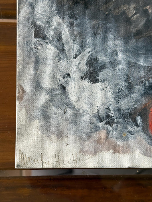 Artist original artwork painted canvas violinist soulful music art Judaica vintage