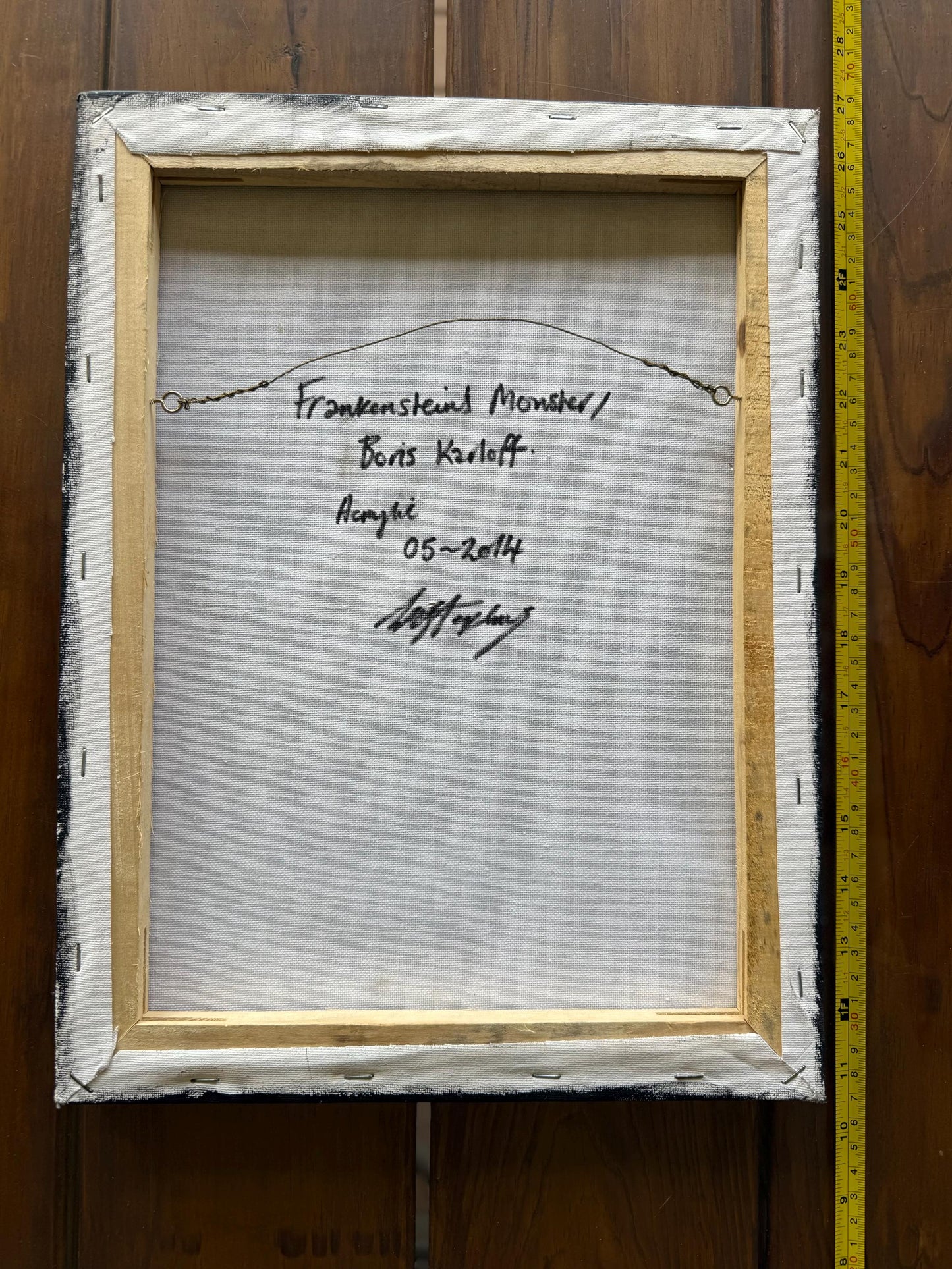 A Painted Canvas Signed Dated Original Frankenstein Monster Boris Karloff Art