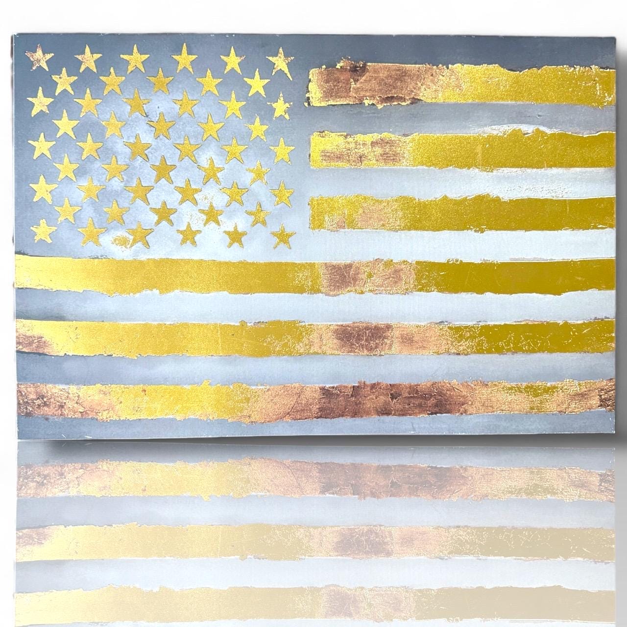 An abstract American flag canvas poster Gold Stripes and Stars wall decor artist