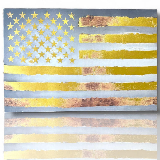 An abstract American flag canvas poster Gold Stripes and Stars wall decor artist