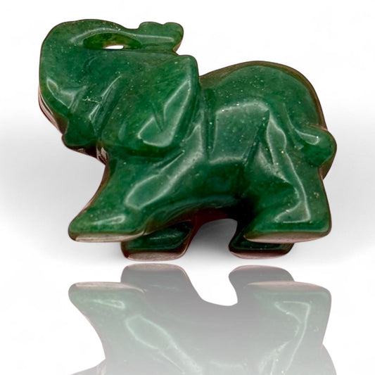A Mini Miniature Elephant Hand Carved Green Aventurine Natural Crystal Lucky Charm