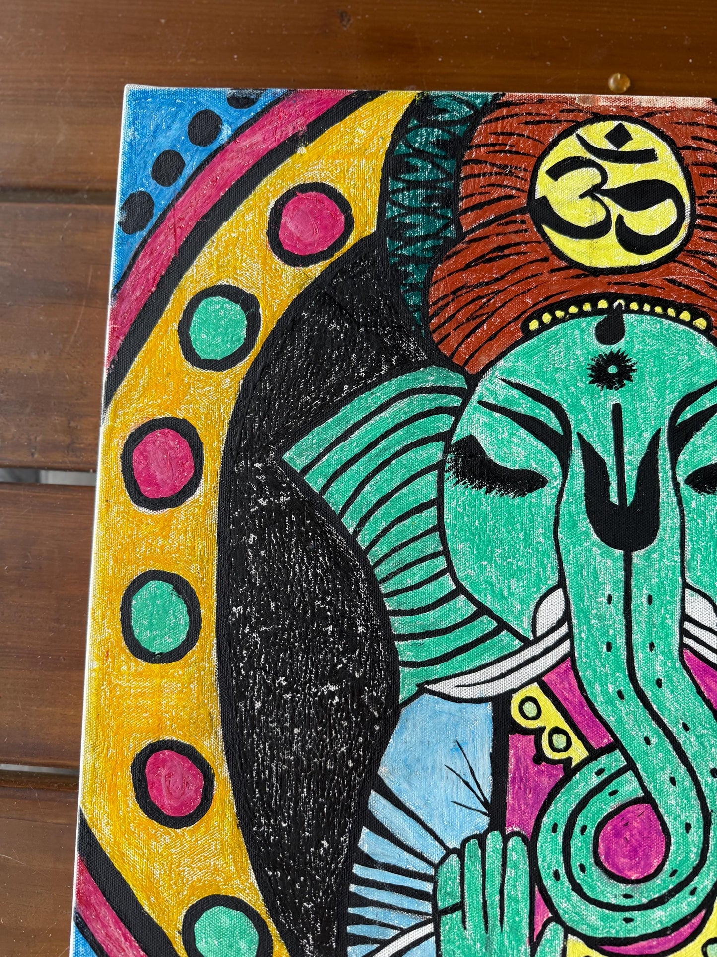 An Original Painted Canvas Artist Art Signed Ganesh Artwork Spiritual Drawing
