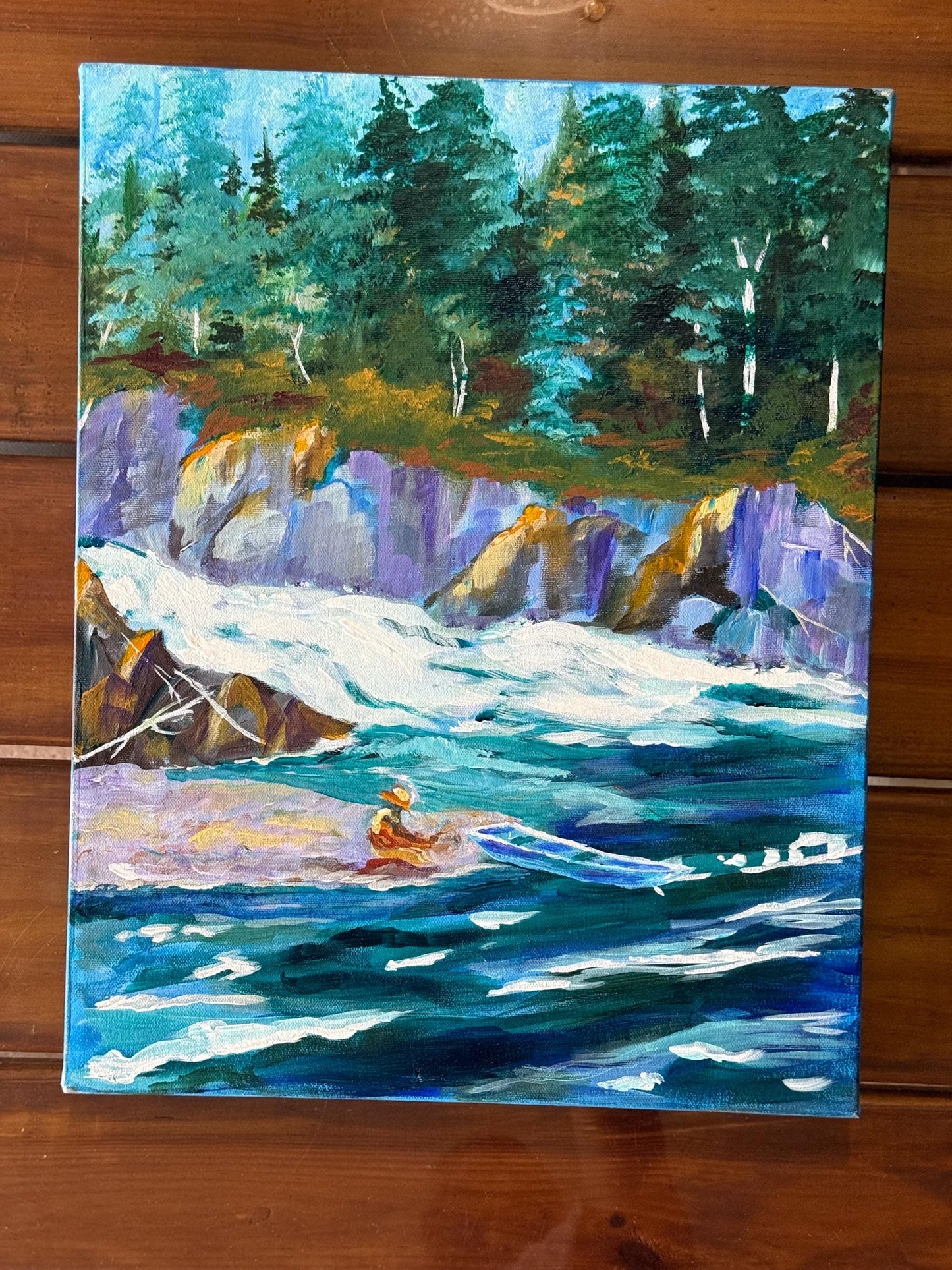 Forest River Pool Original Impressionistic Landscape Acrylic Painting Canvas Art