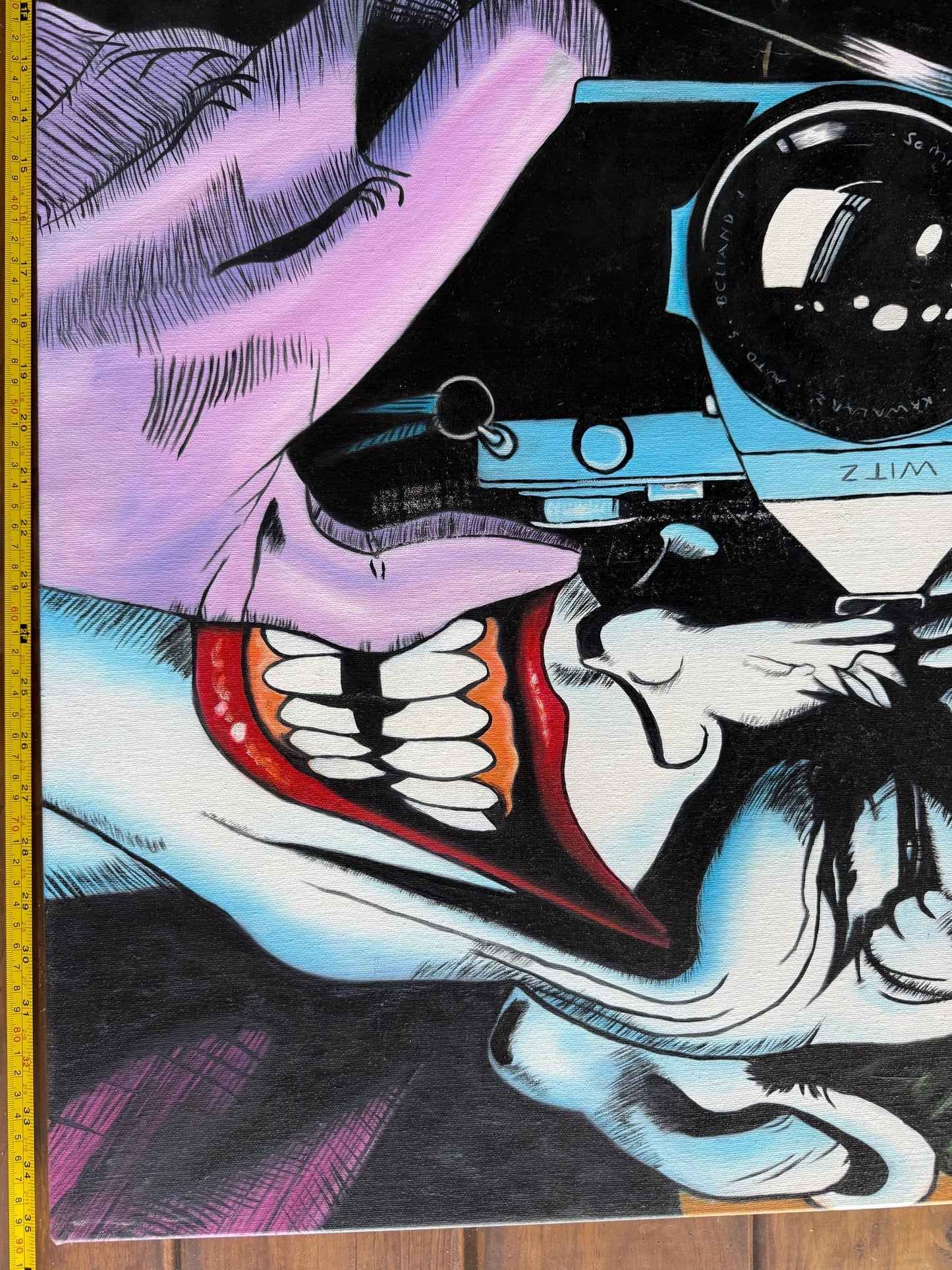 An Original Painted Canvas Art Joker Camera Smile DC Batman : The Killing Joke