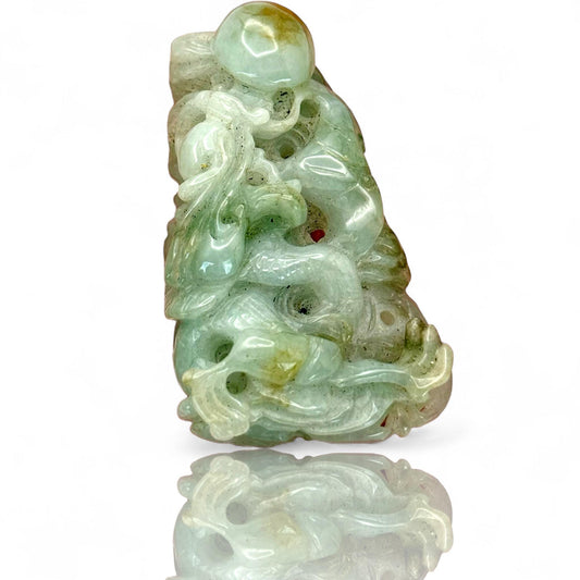 A Genuine Natural Burmese Jade Green White High Grad Fine Carved Pendant Amulet