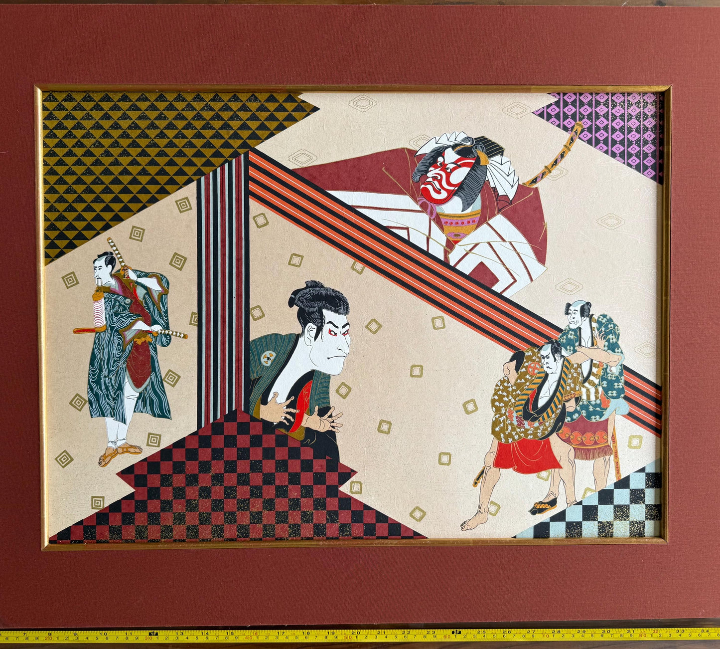 A Vintage Japanese Geisha Woodblock Painting Art Samurai Katana Artist Artwork