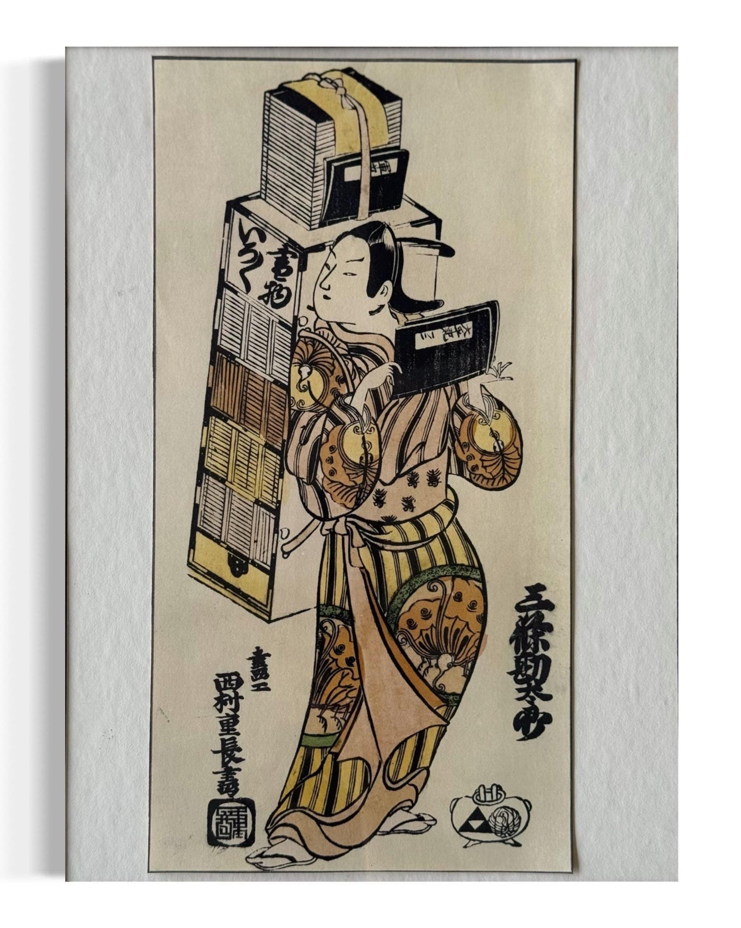 Antique Japanese Ukiyo-e Woodblock Colored Print Actor Book Peddler Edo Period