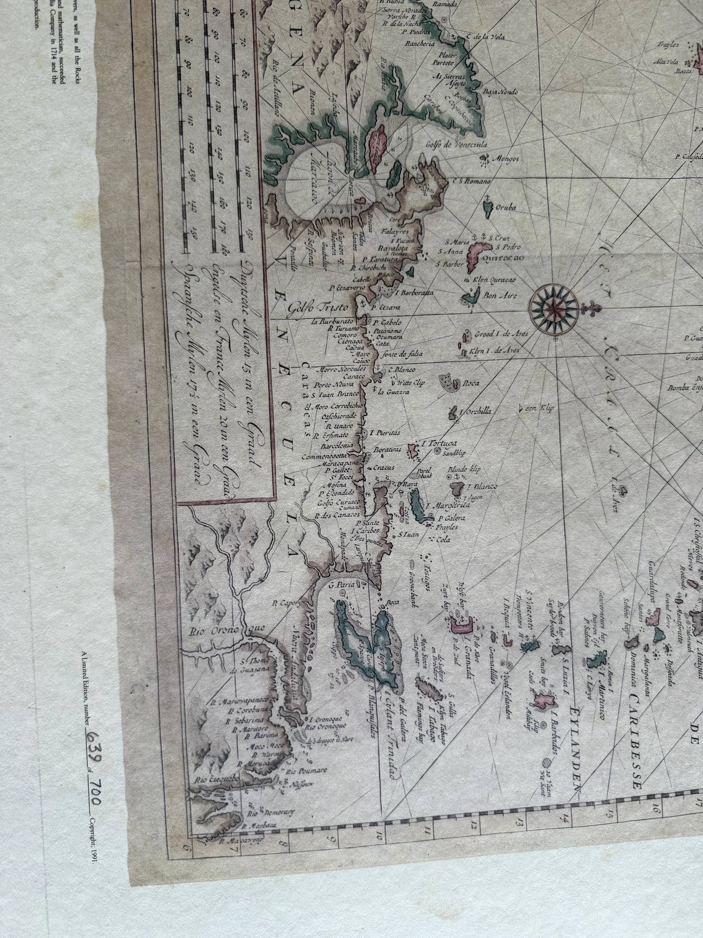 A Rare 18th Century Sea Chart of West Indies Gerard Van Keulen Limited Edition