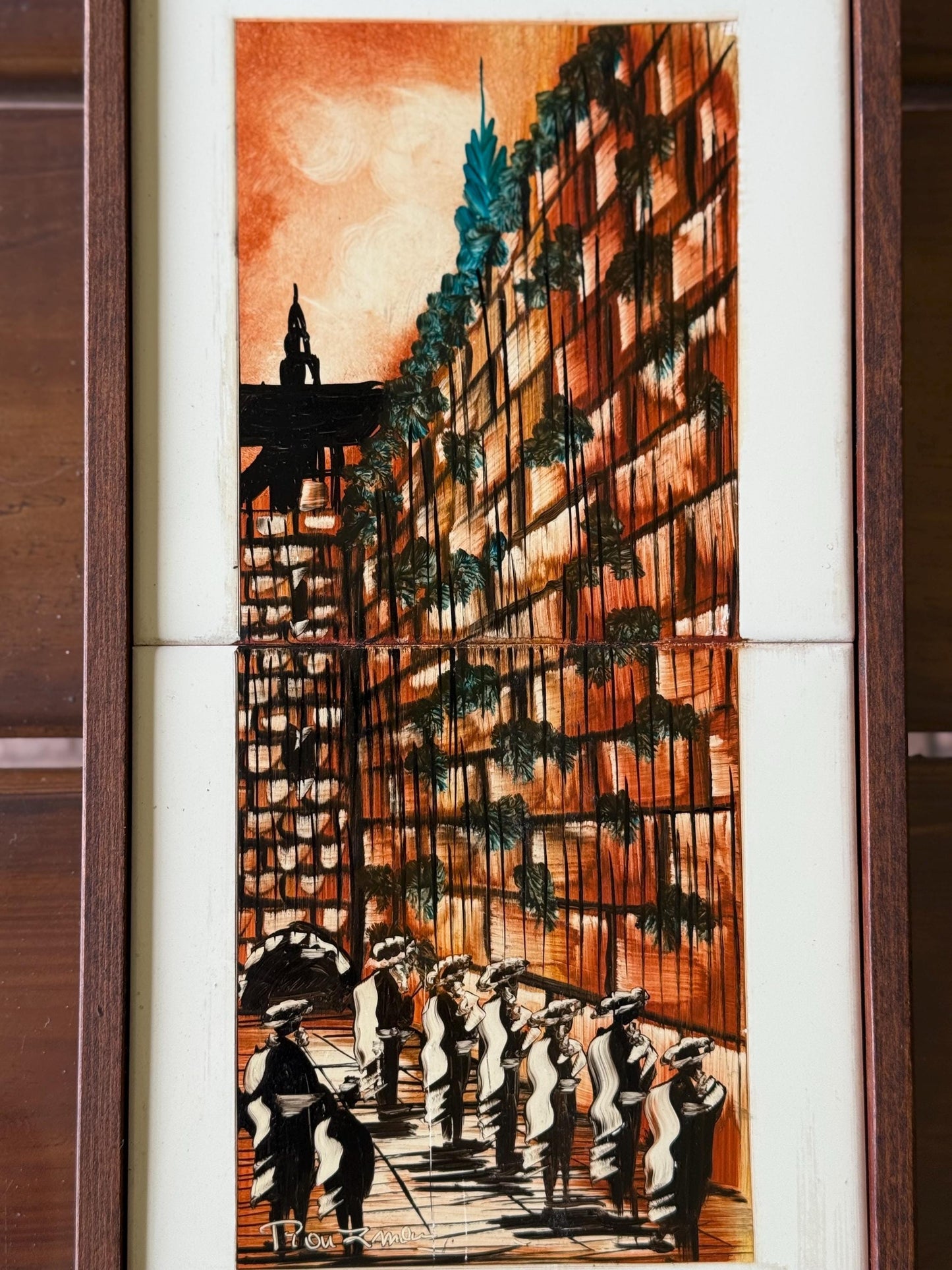 A Raizman Hand Painted Western Wall Jerusalem on Ceramic Tile Stacked Art Israel