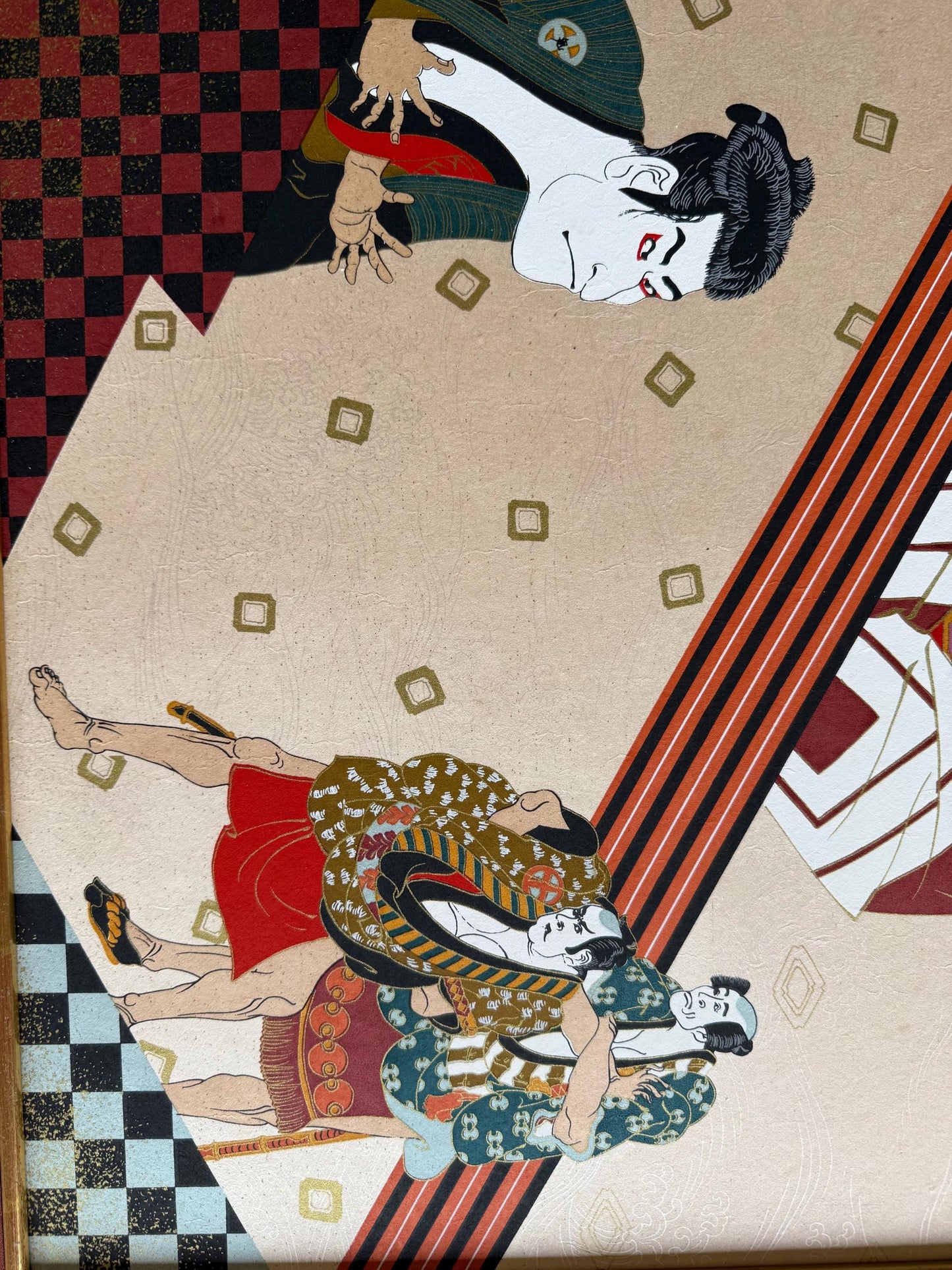 A Vintage Japanese Geisha Woodblock Painting Art Samurai Katana Artist Artwork