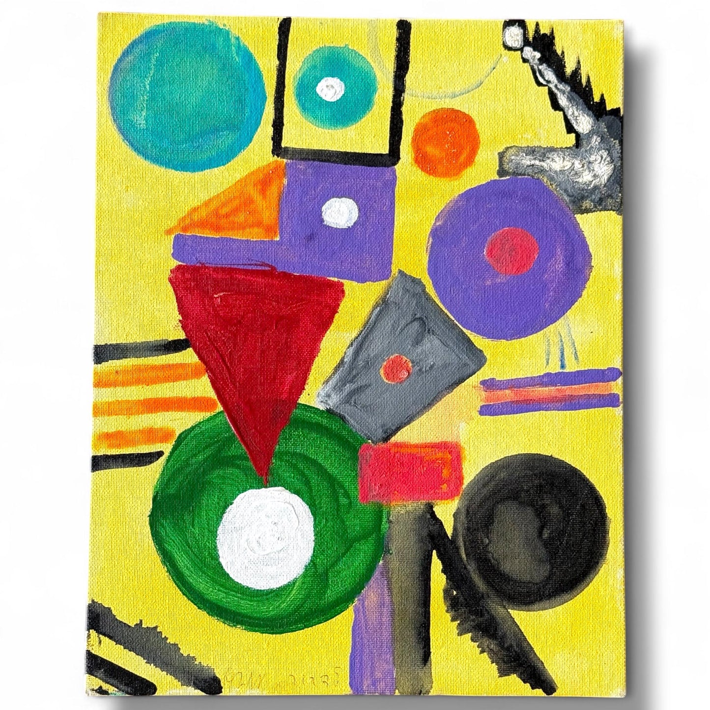 An Artist Artwork Painted Canvas Vivid Color Circles Triangles Squares geometric