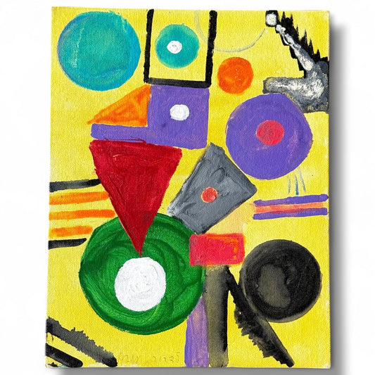 An Artist Artwork Painted Canvas Vivid Color Circles Triangles Squares geometric