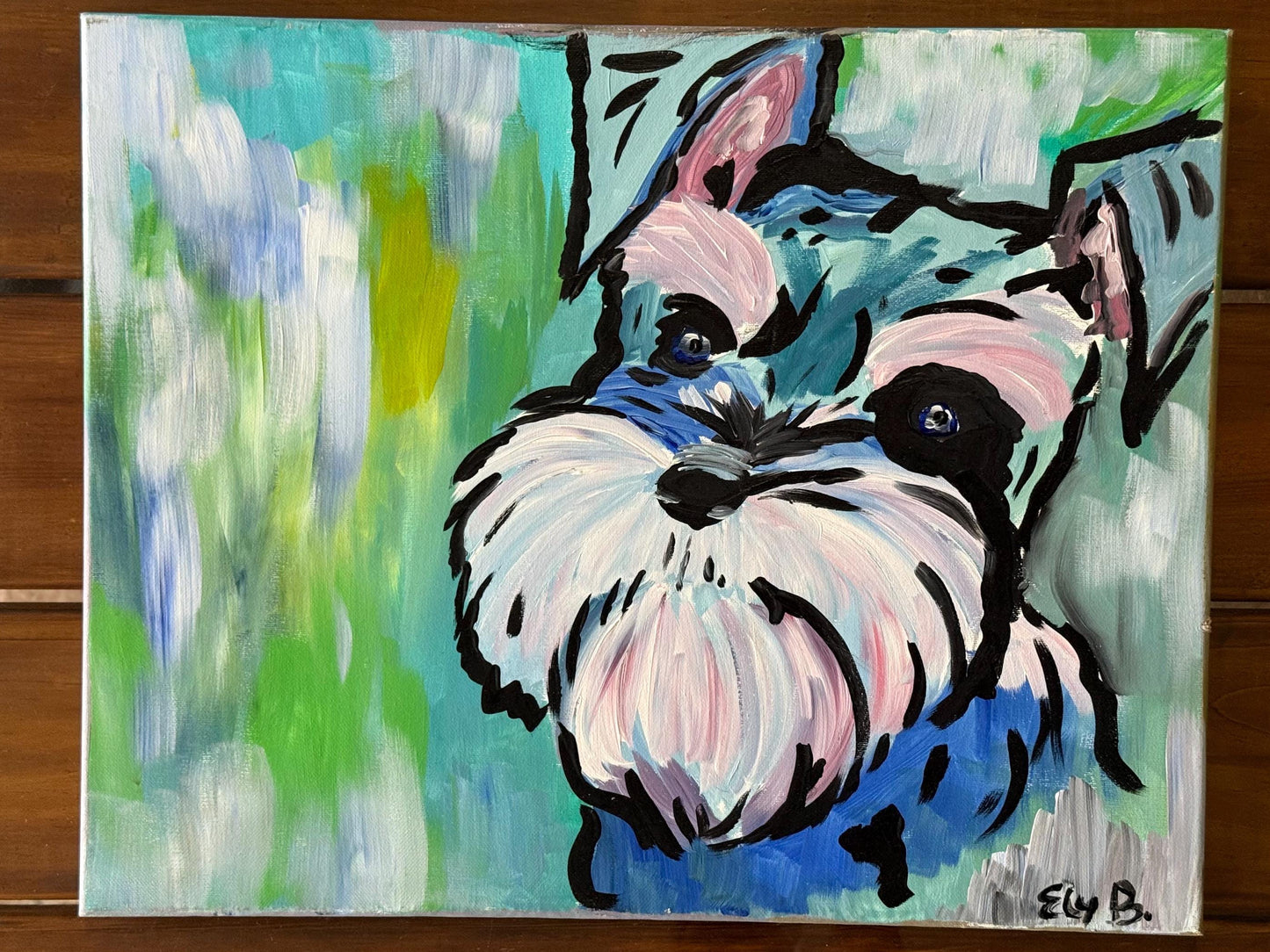 Schnauzer Dog Star Portrait Pop Modern Art Original Painting Canvas Signed Decor