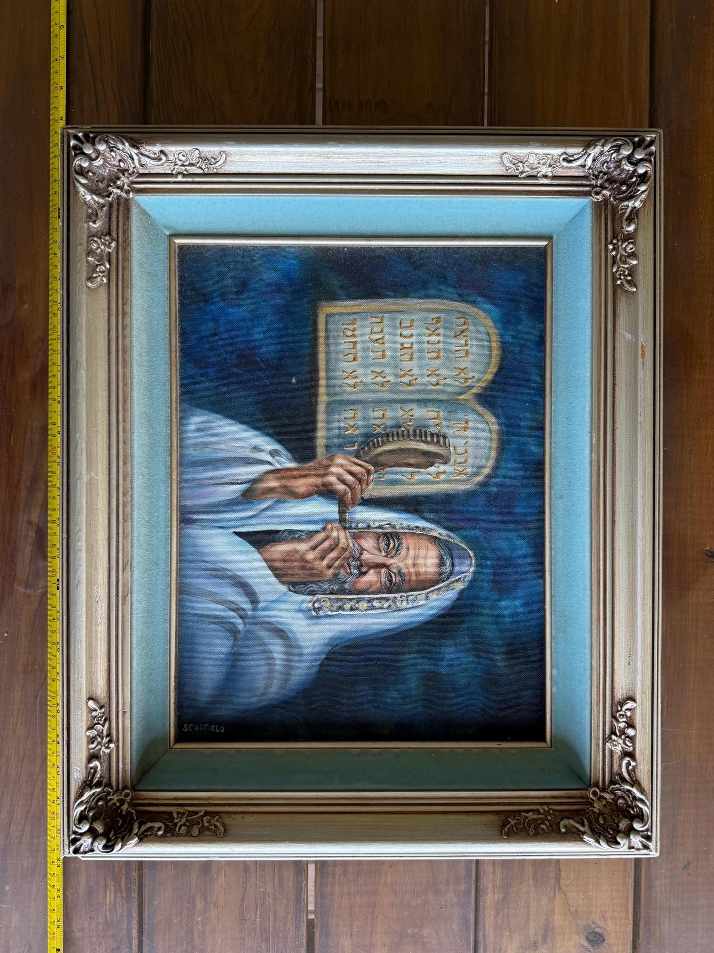 A Original Painting By Michael Schofield Canvas Signed Blowing The Shofar Judaic