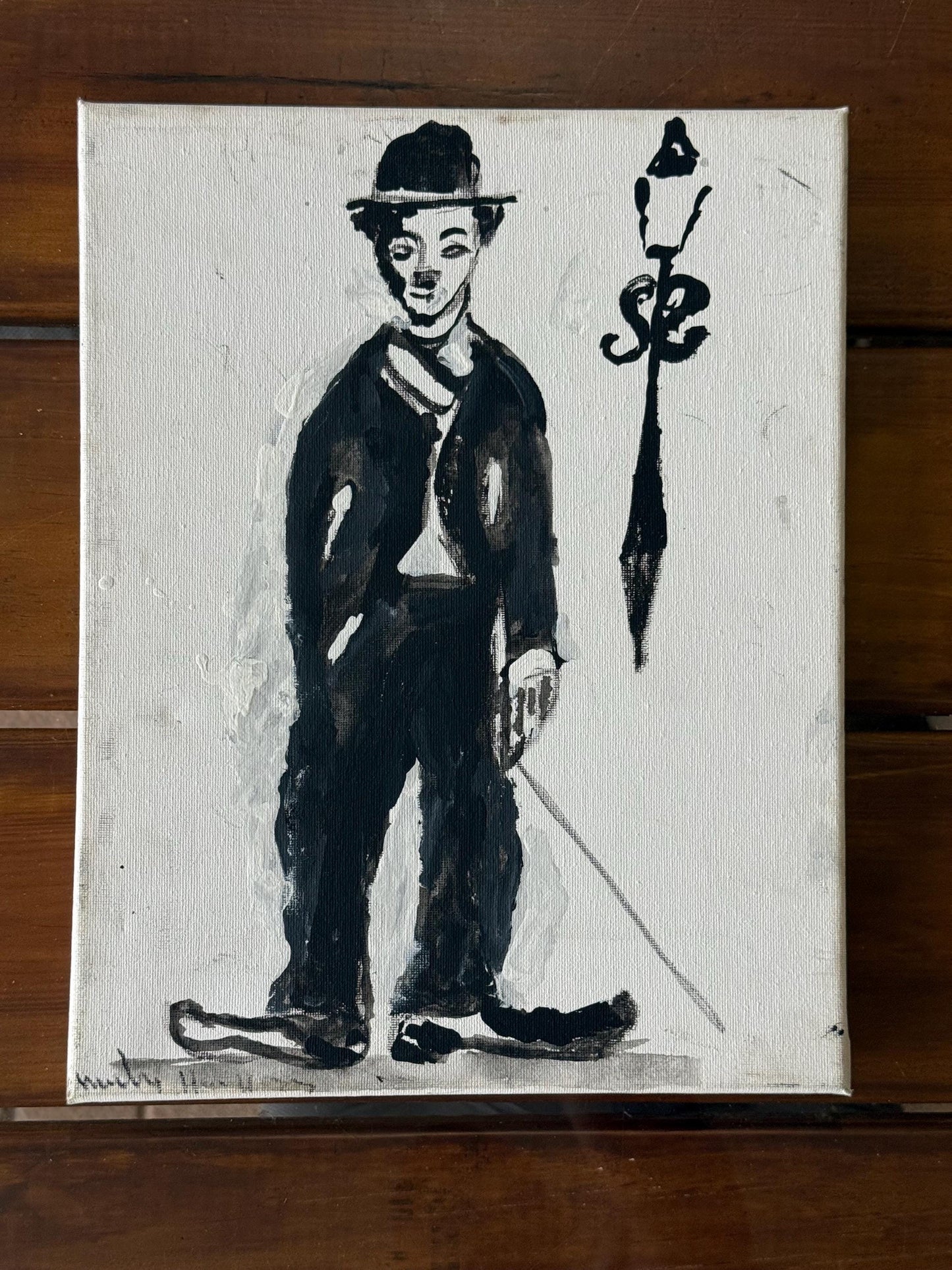 A Painted Canvas Artist Signed Original Artwork Art of Charlie Chaplin Debout #1
