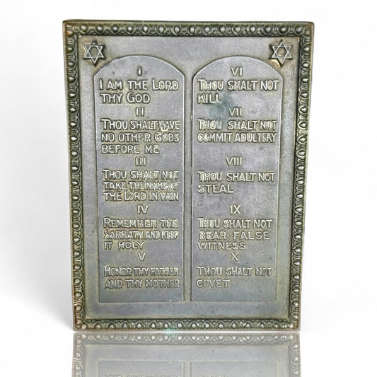 A Solid Bronze Ten Commandments Spelter Plaque Judaica Vintage Antique Wall Art