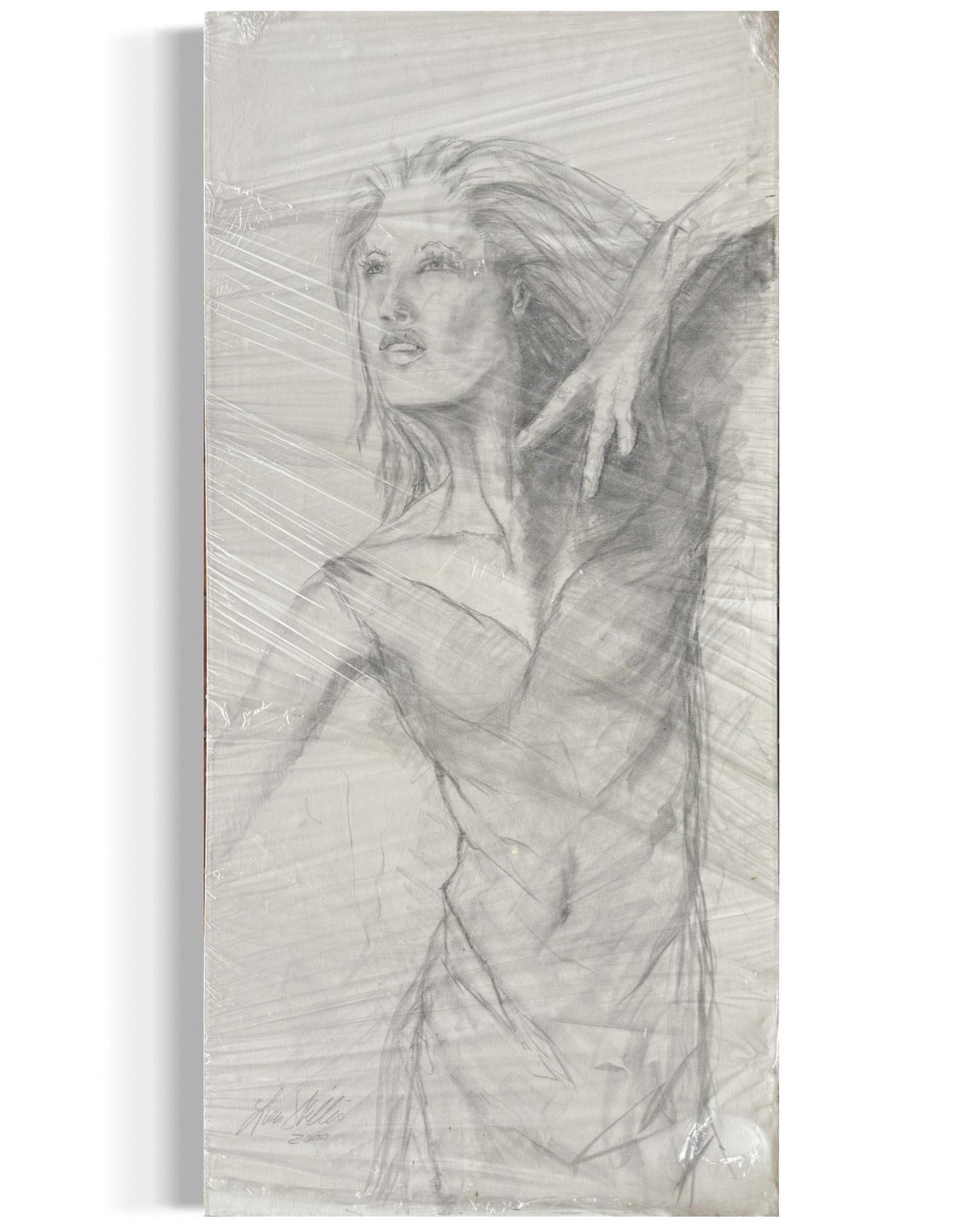 A Large Drawing Artist Artwork Original Signed Kim Skills Dated 2000 Woman Art