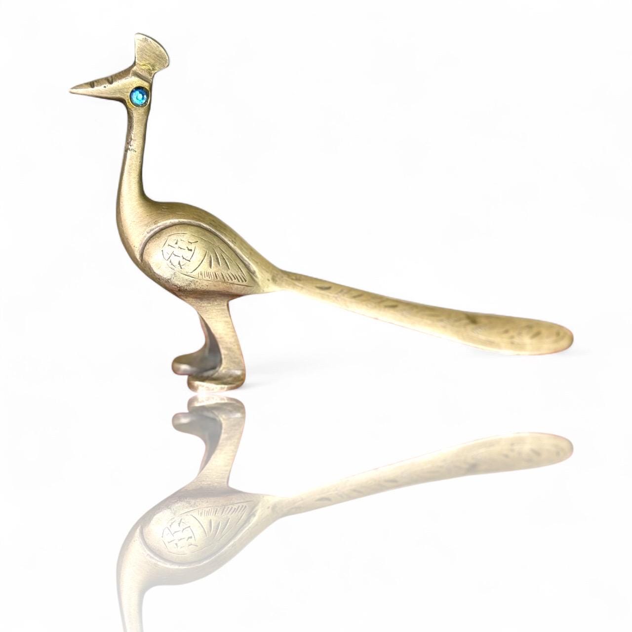 A Handcrafted Solid Brass Peacock Bird  Engraved Vintage Figurine