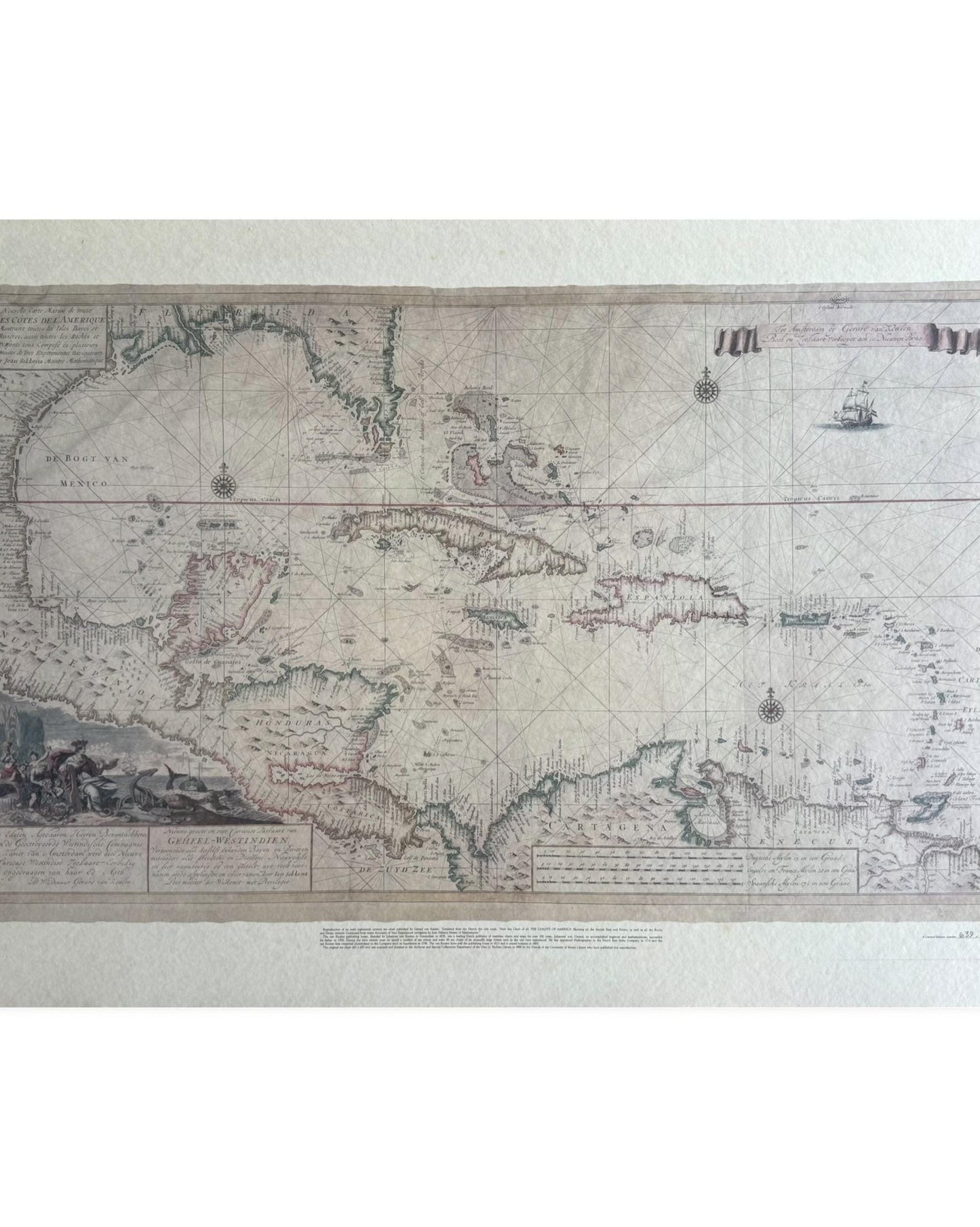 A Rare 18th Century Sea Chart of West Indies Gerard Van Keulen Limited Edition
