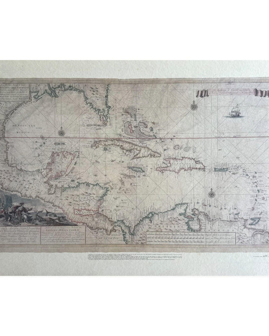 A Rare 18th Century Sea Chart of West Indies Gerard Van Keulen Limited Edition