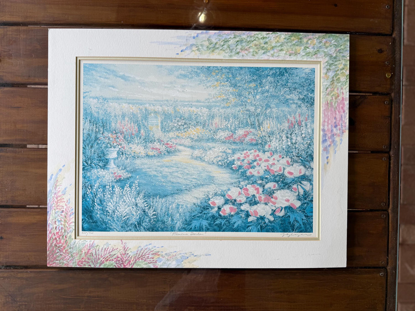 A Linda Geyer Signed Painting Painted Frame Vintage Art Floral Flower Garden Art