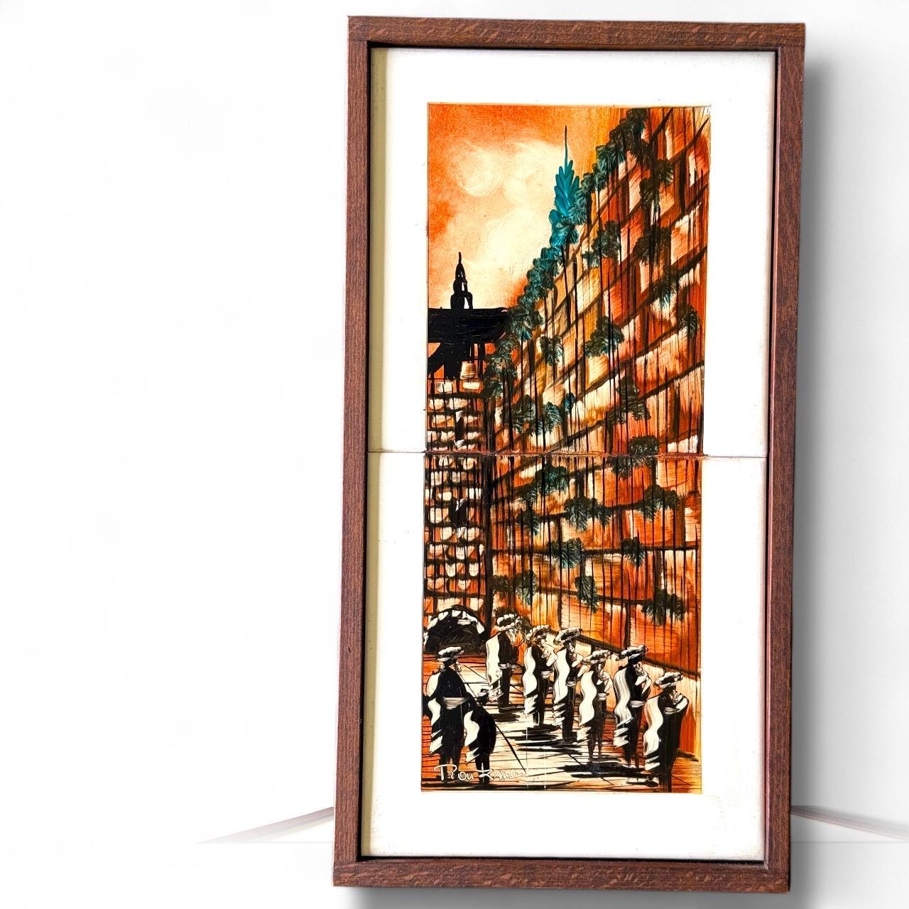A Raizman Hand Painted Western Wall Jerusalem on Ceramic Tile Stacked Art Israel