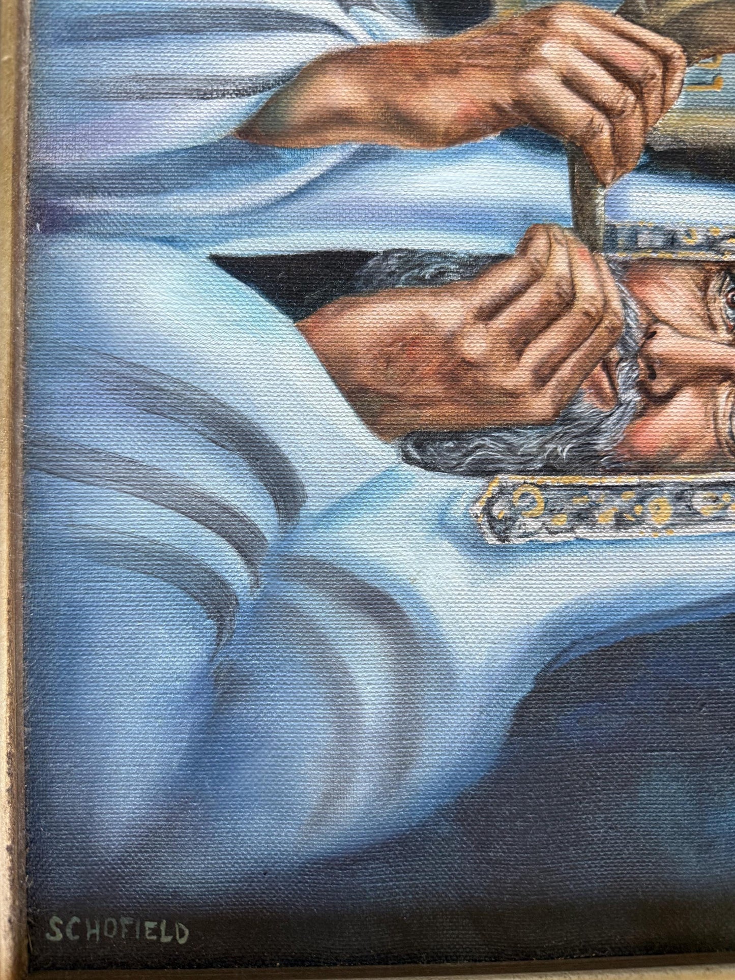 A Original Painting By Michael Schofield Canvas Signed Blowing The Shofar Judaic