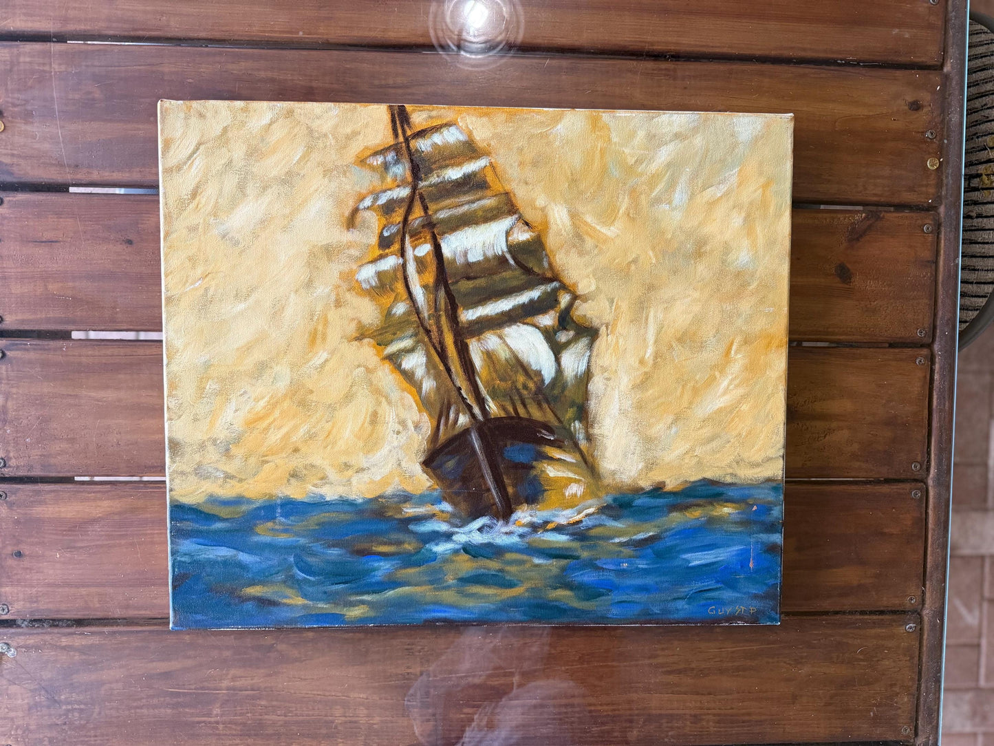 Clipper Sailboat Impressionistic Acrylic Painting Original Canvas Artwork Signed