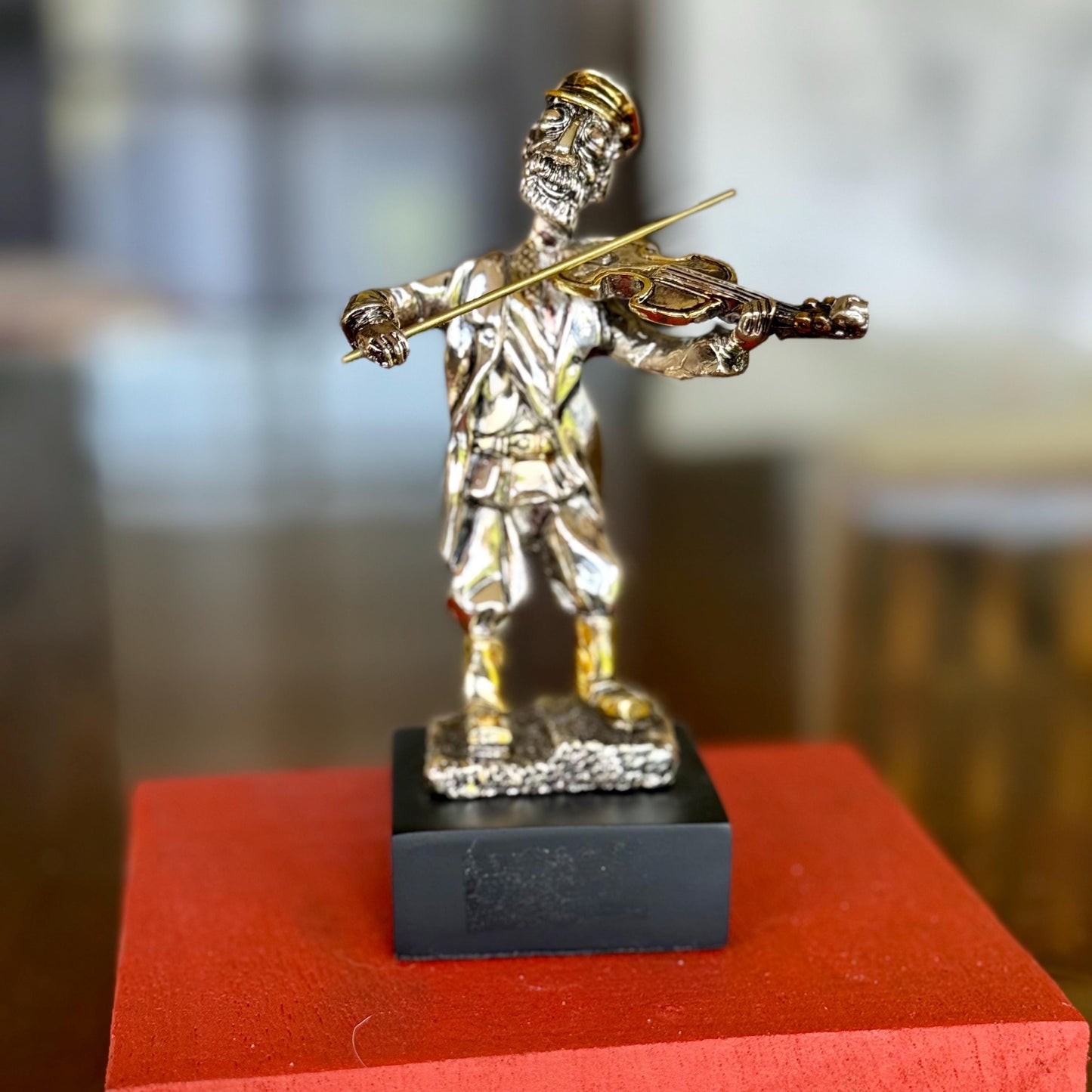 Fiddler on The Roof Violinist Vintage Judaica Figurine 1955 H Karshi Silver Gold