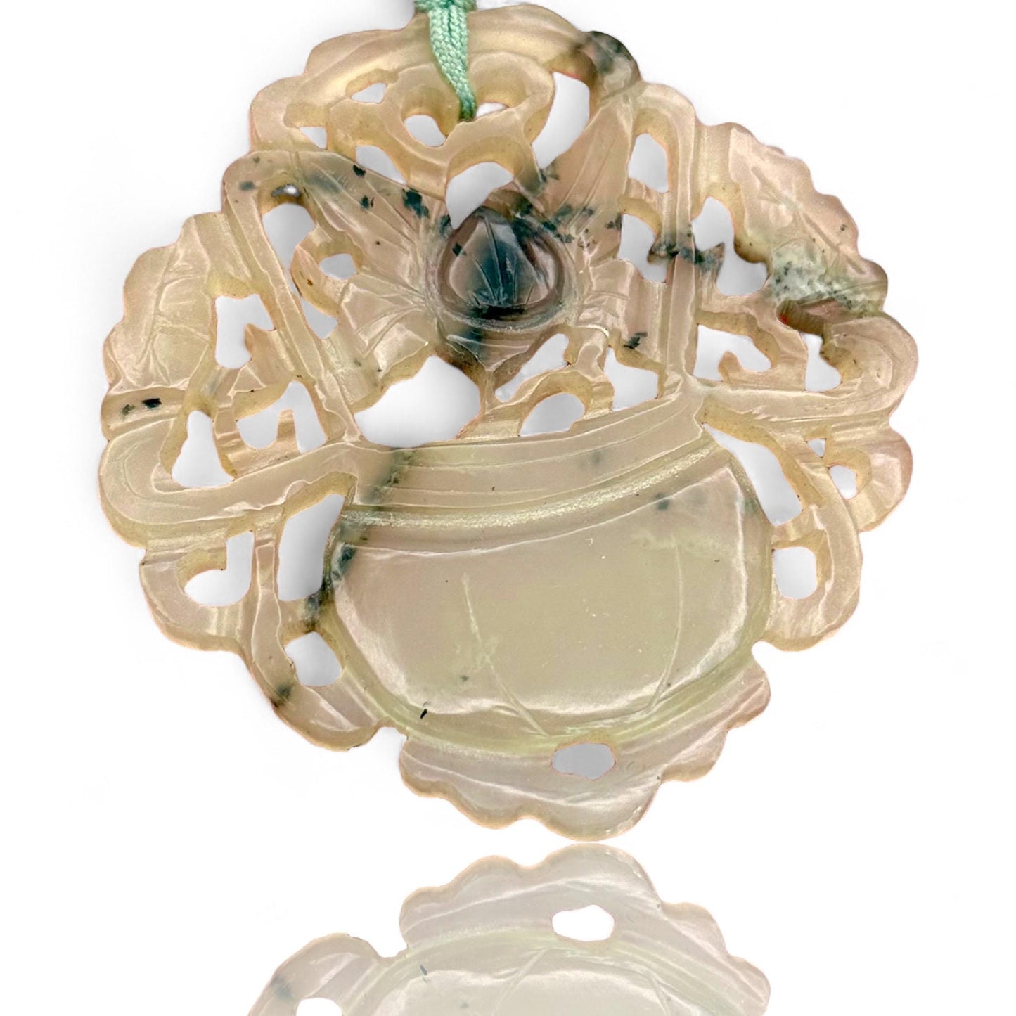 A Nice Fine Green Jade Amulet Hand Carved Old Asian Antique Medallion Pendant