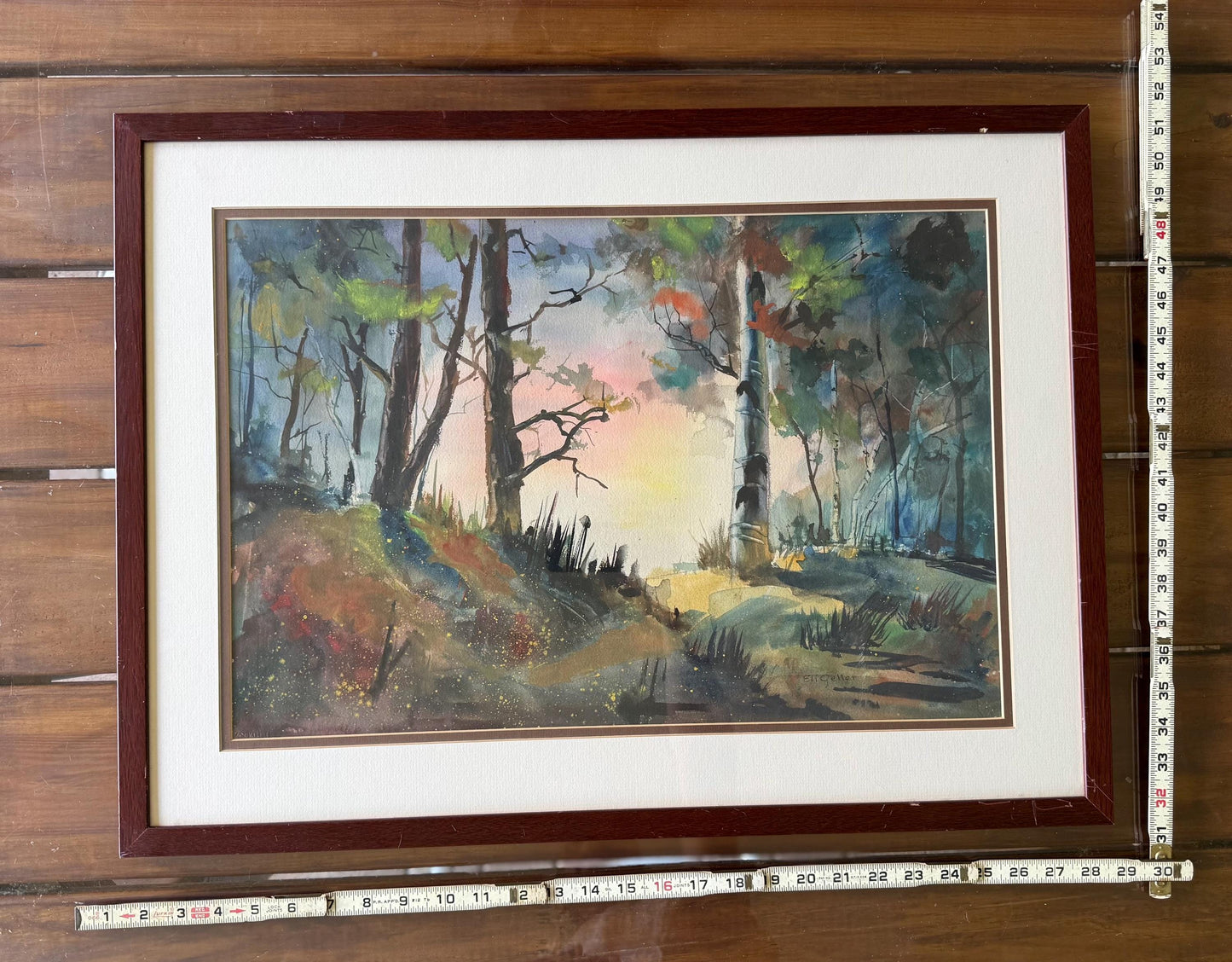 An Original Watercolor Painting Signed Eli Geller Art Colorful Forest Fantasy